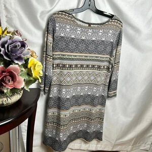 Jean Pierre klifa Paris Dress size MED,grey aztec MADE  USA 3/4 sleeve, Aztec